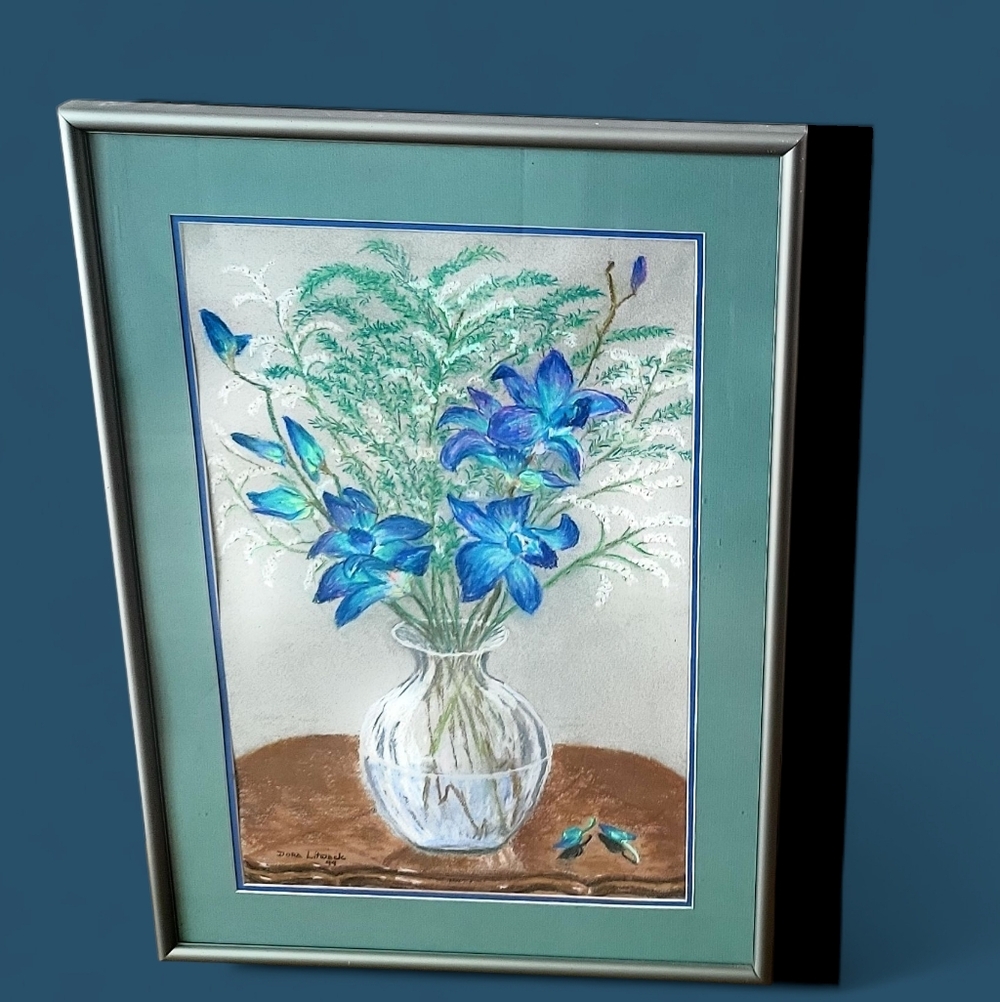 Floral Original Art with Blue Accents